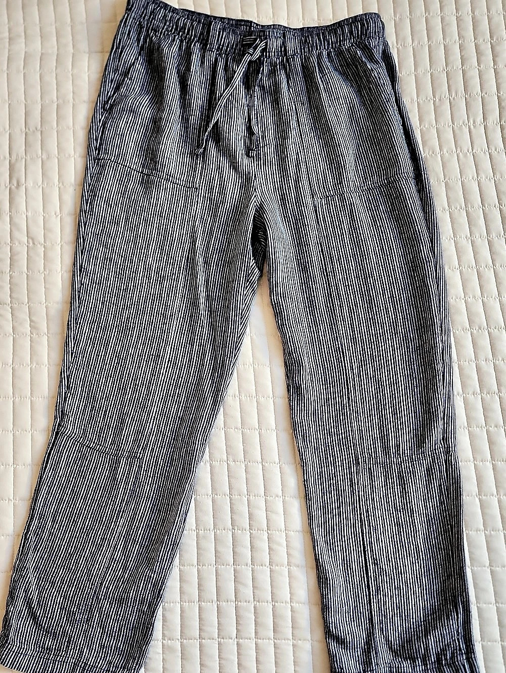 Striped Drawstring Pants in Black & White Like New Linen